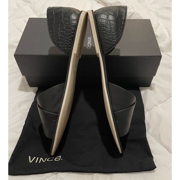 Vince Ida Open-Toe Leather Flat Black w Bone sole 8.5M - Picture 3 of 5